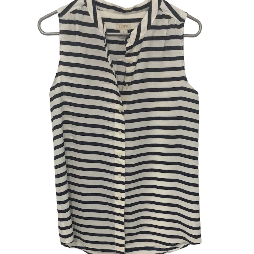 J. Crew women’s top size 6, white, blue, striped, sleeveless